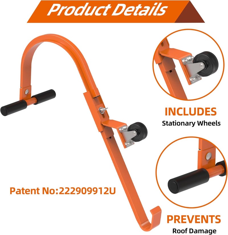 ZWanPing 2 Pack Ladder Roof Hook with Wheel Heavy Duty Steel Ladder Stabilizer, Roof Ridge Extension, Rubber Grip T-Bar for Damage Prevention, 500 lbs Weight Ratin, Fast & Easy to Access Steep Roofs(Patent) - Image 3